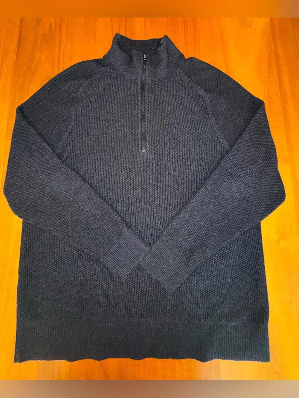 Lululemon Men's Charcoal Grey Half-Zip Textured Sweater, Cotton Blend. Size M
